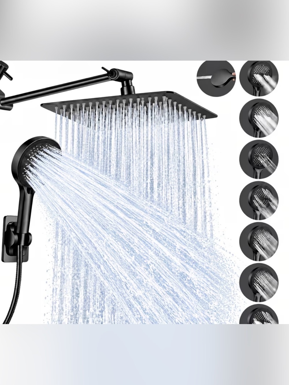 Bed Bath & Beyond Matte Black Square Rainfall + Handheld Shower System